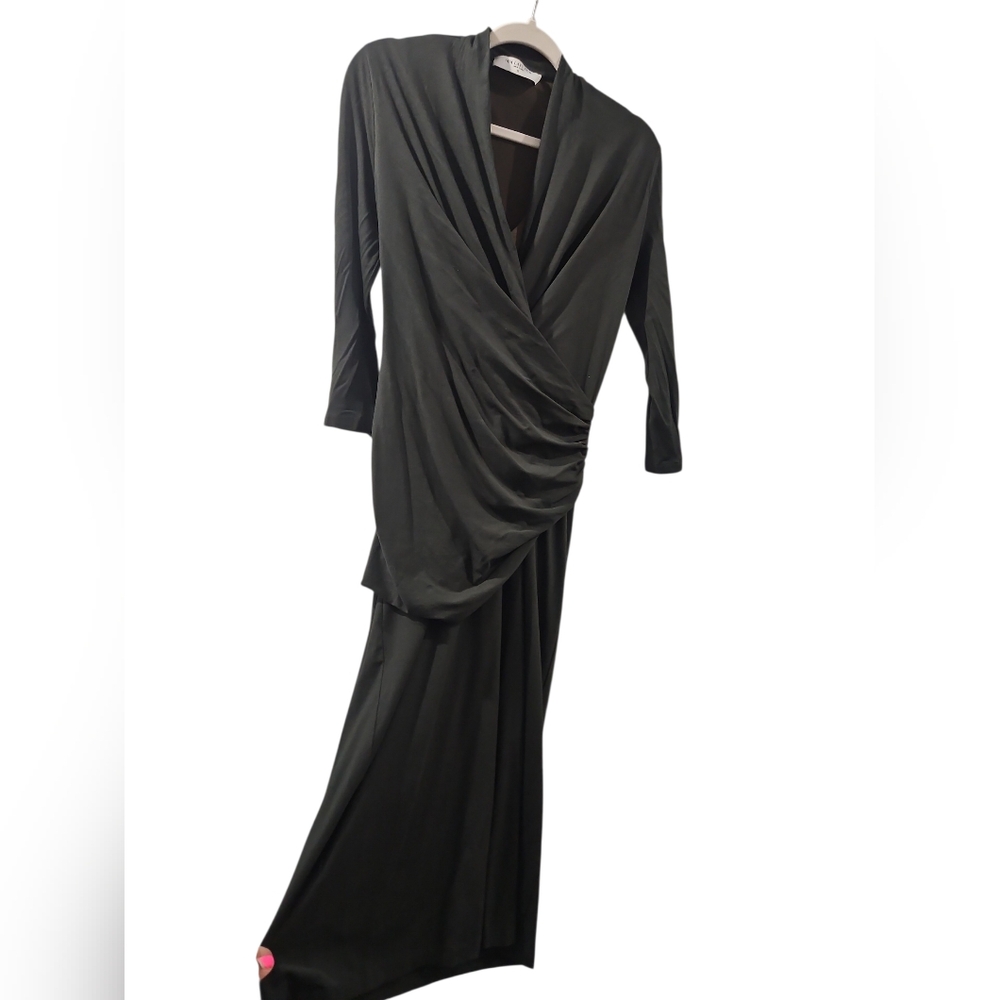 MM Lafleur Black Draped V-Neck Long Sleeve Dress Sz M